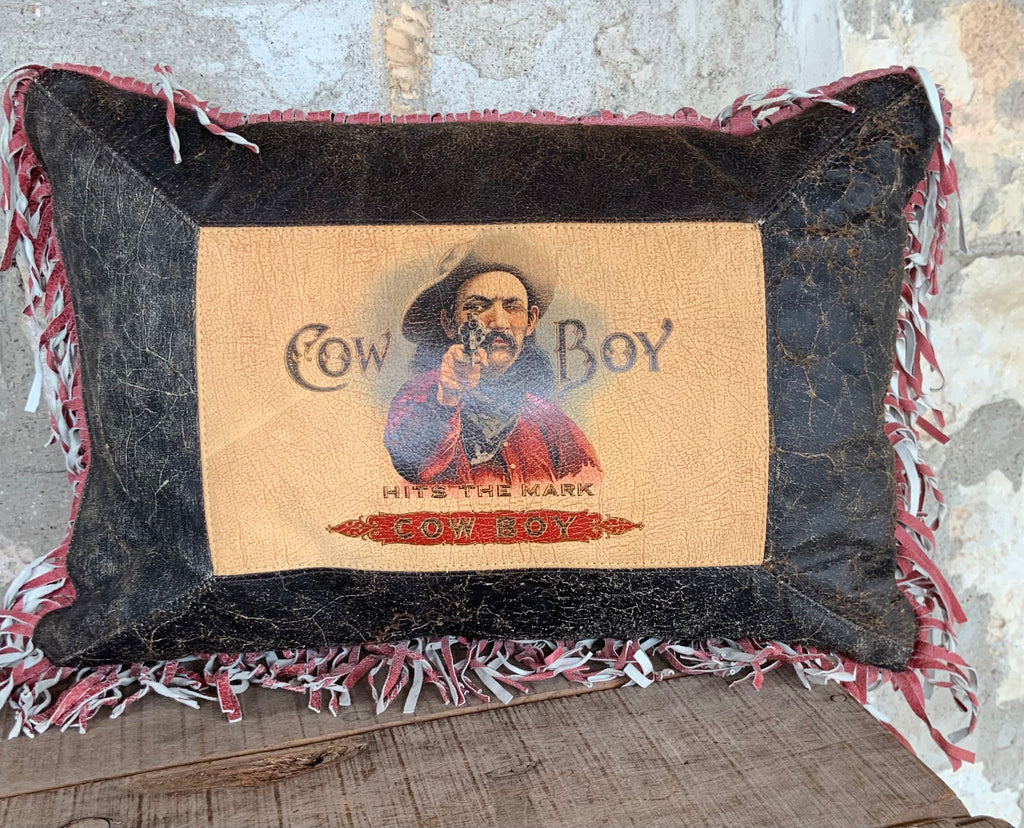 Vintage Cowboy Leather Pillow