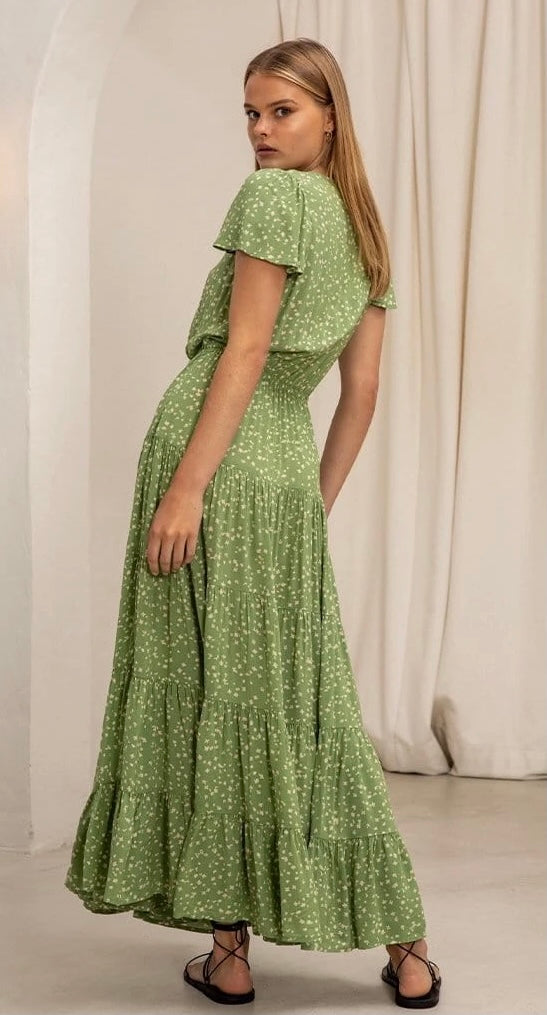Lucia Ditsy Tie Front Maxi Dress