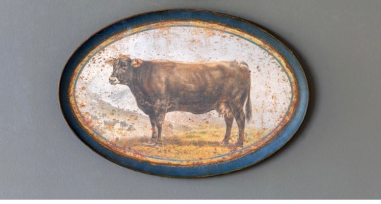 Tin Antiqued Cow Cattle Tray