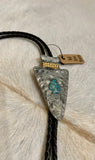 Patina Hammered Arrowhead with Turquoise Bolo Tie Statement Piece
