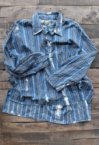 Blue Striped Distressed Star Dreamer Shirt One Size