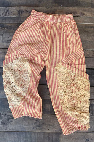 Tabitha Stripe Denim Pants with Lace Details