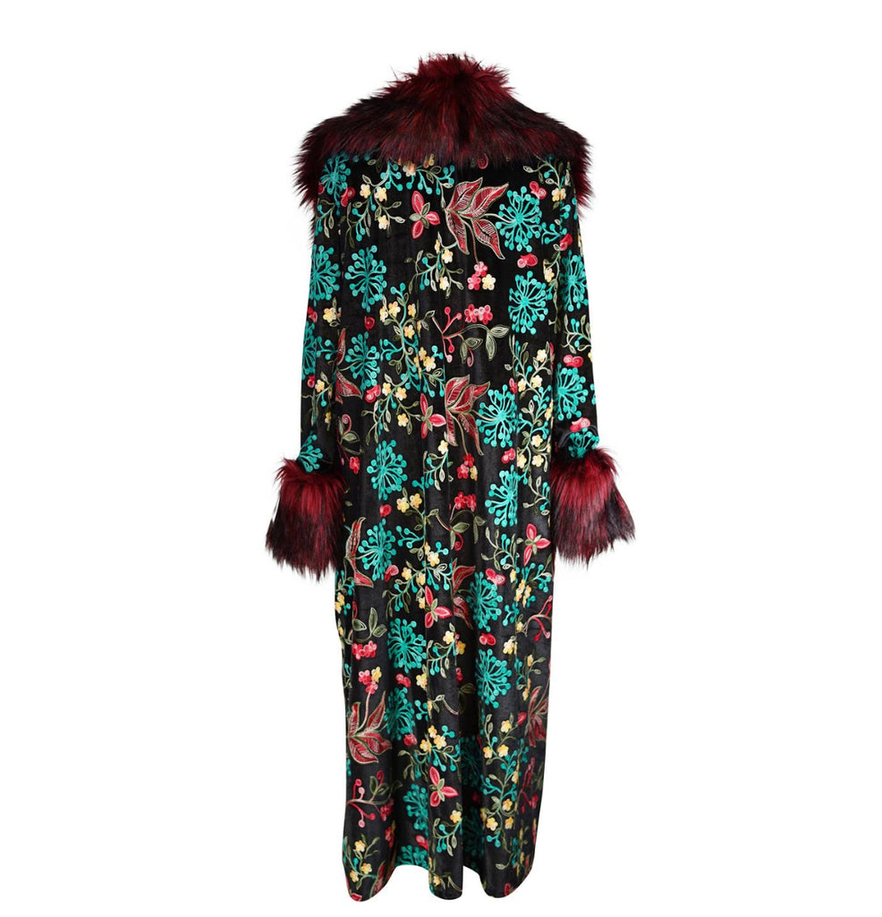 Penny Verona Noir Tapestry Coat with Faux Fur