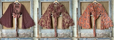 Bell Sleeve Vintage Silk Crop Wrap Tie Top