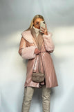 Pink Faux Suede Aurora Coat with Faux Shearling Cuff & Collar
