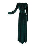 Emerald Velvet Knot Maxi Dress L