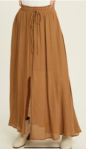 Front Slit Elastic Waist Maxi Skirt