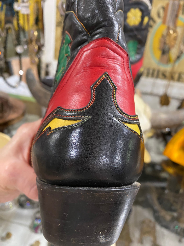 Custom Stallion Red Black Floral Boots 8B