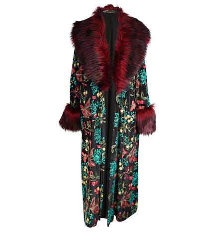 Penny Verona Noir Tapestry Coat with Faux Fur