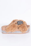 Sneaky Snake Platform Faux Fur Slides with Rhinestone Sole