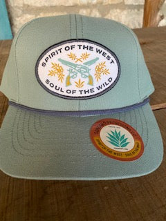 Aqua Spirit of the West Soul of the Wild Flat Brim Hat Cap with Pistols