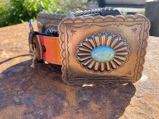 Concho Belt on Serape with Turquoise