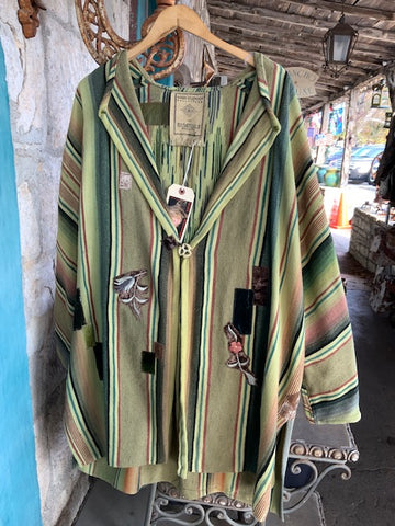 Vintage Serape Coat with Velvet Patching Greens