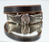 Leather Wrap Bracelet with Skull and Wings