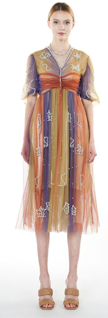 Chiffon Dress with Hand Sewn Pearls