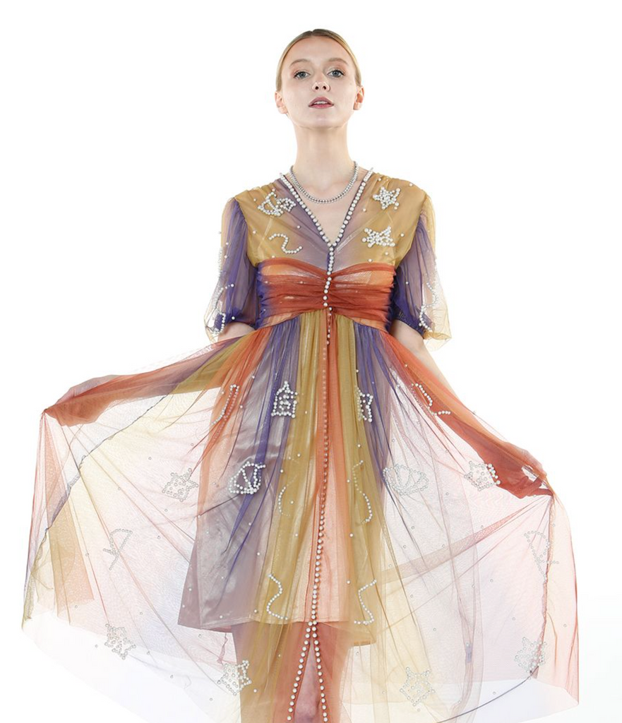 Chiffon Dress with Hand Sewn Pearls