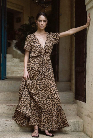 Hazel Leopard Tie Front Maxi Dress