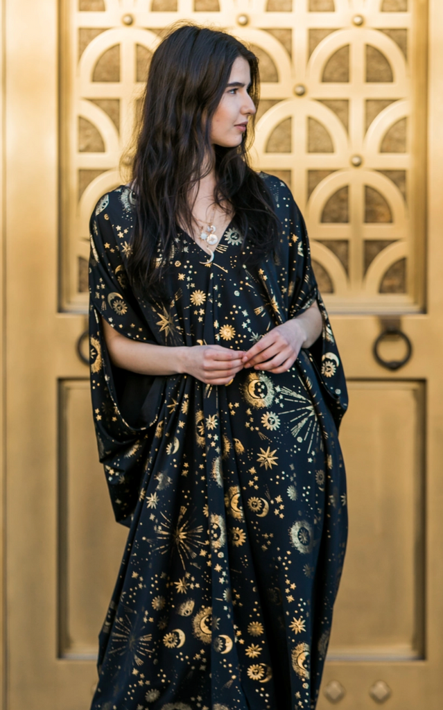 Celestial Caftan One Size Black and Gold