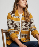 Pendleton Wool Sweater Westerley Mustard Brown Cream Zip Front
