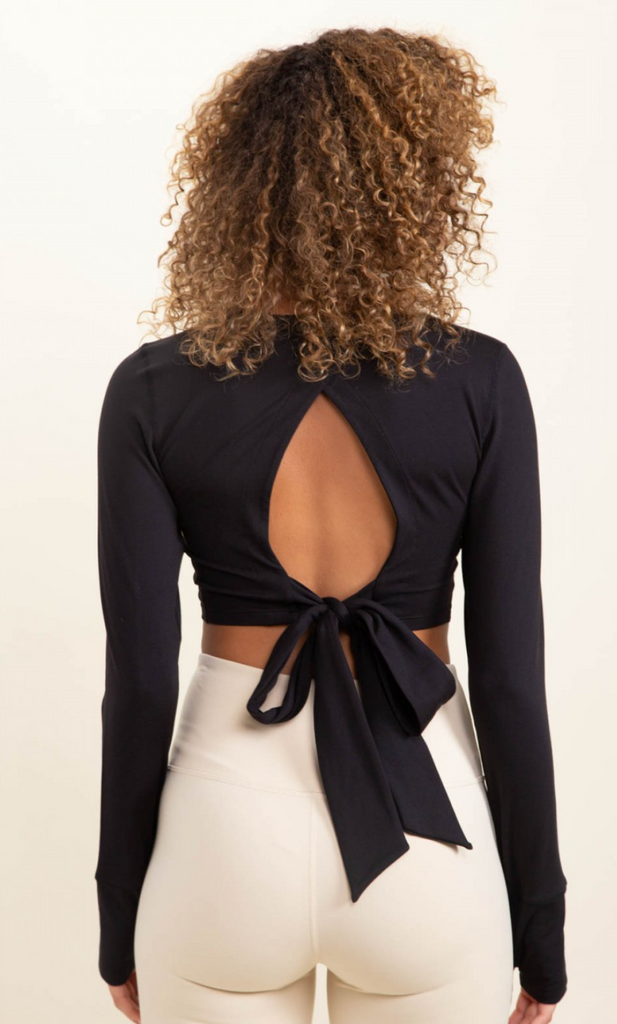 Cropped Long-Sleeve Top With Tie-Back