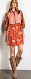 Rust Floral Print Boho Mini Shirt Dress