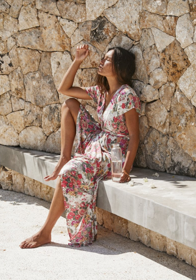 Provence Faux Wrap Maxi Dress-Natural