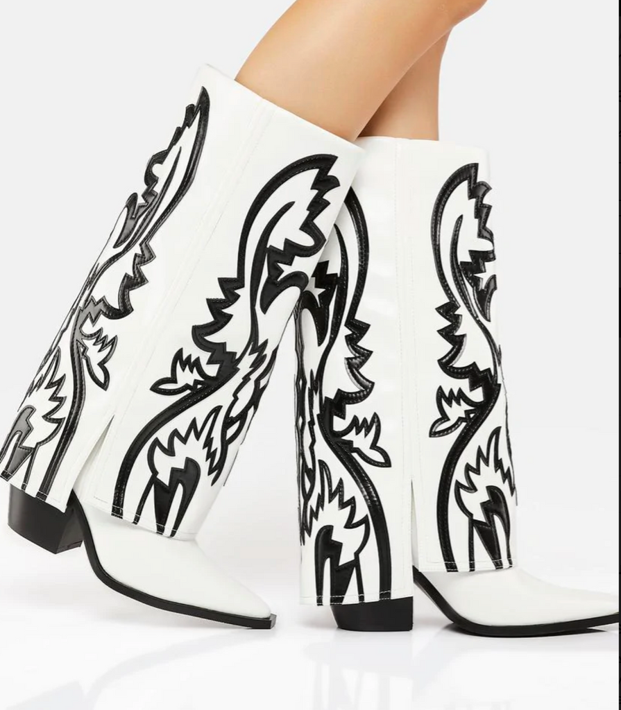 Simply White with Black Fold Over Western Boots