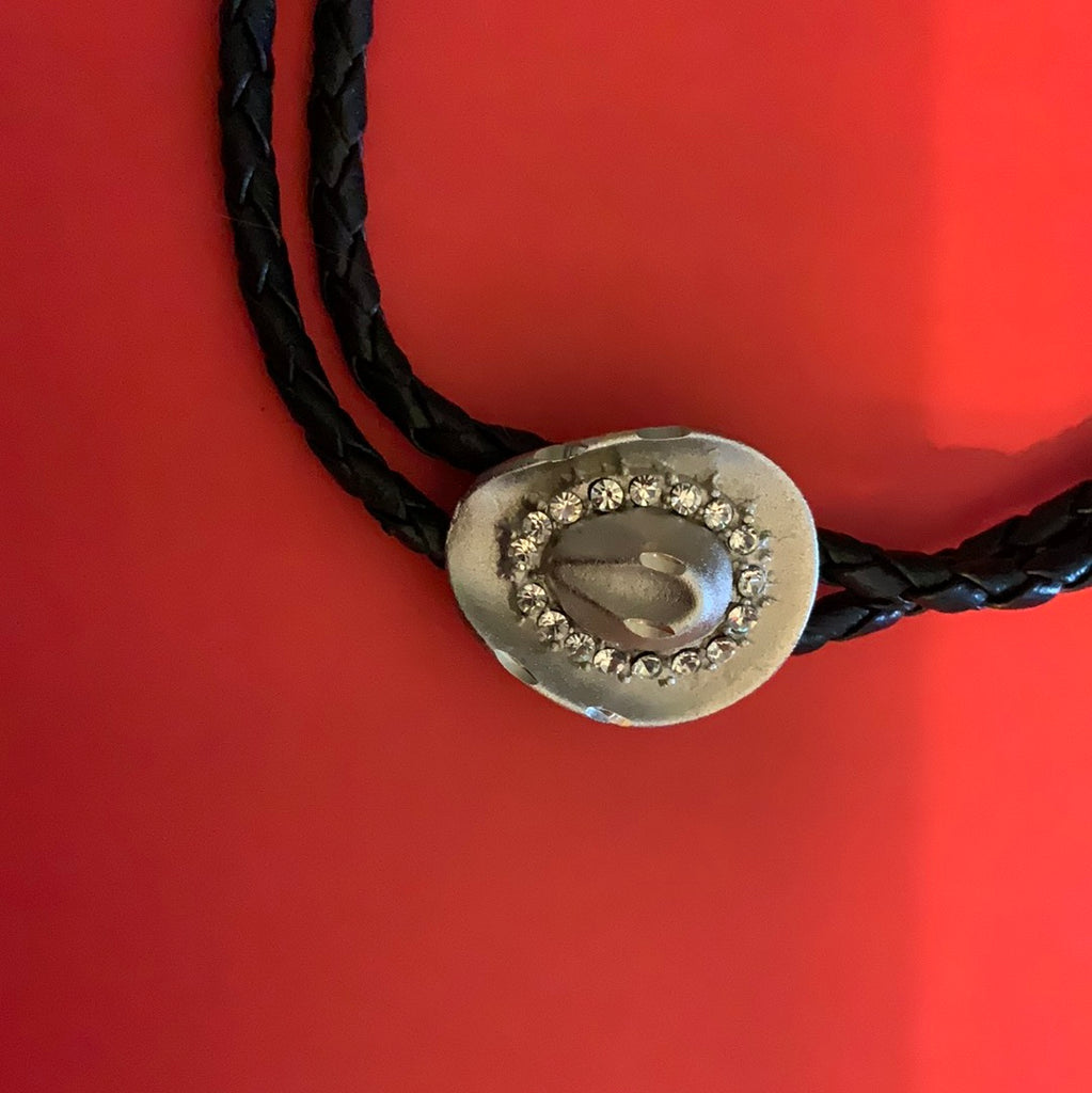 Matte Silver Cowboy Hat Bolo Bling